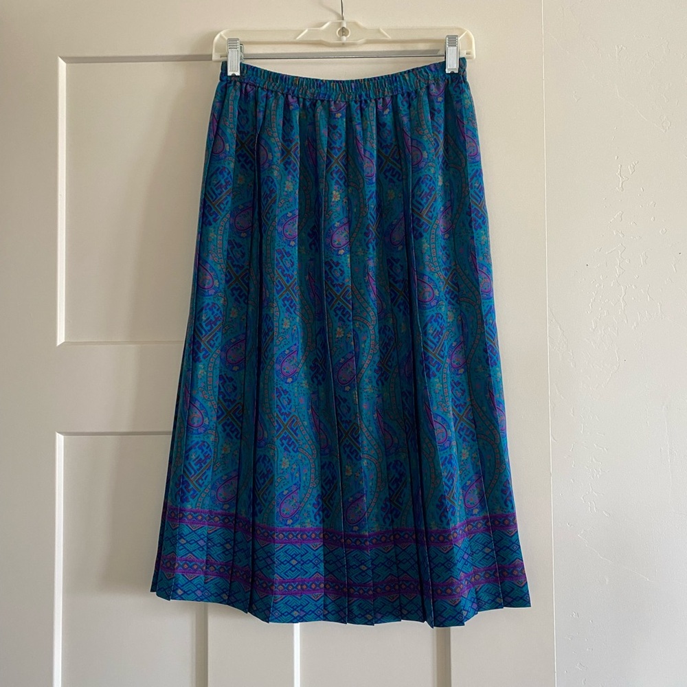 Vintage 1970s Schrader Teal Blue Midi Skirt